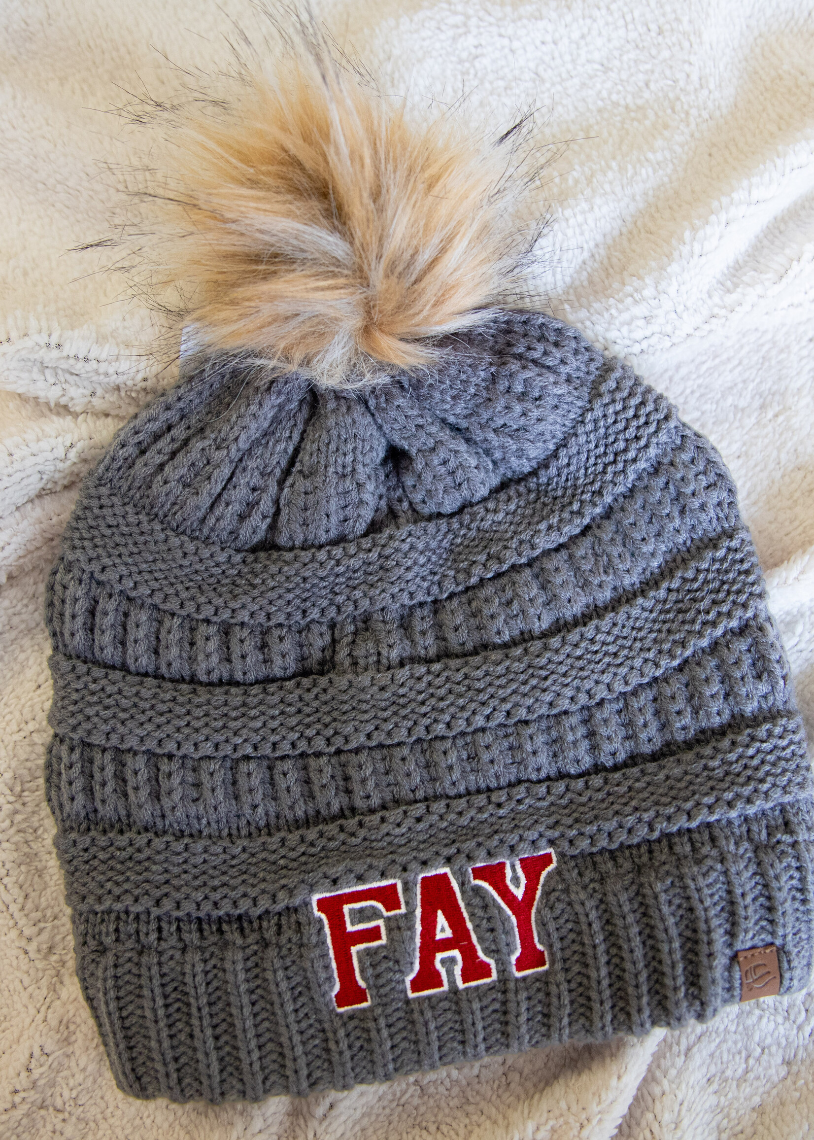 E-S Sports Hat with Faux Fur Pom