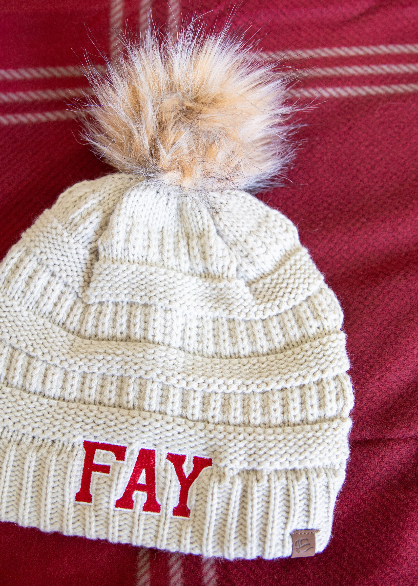 E-S Sports Hat with Faux Fur Pom