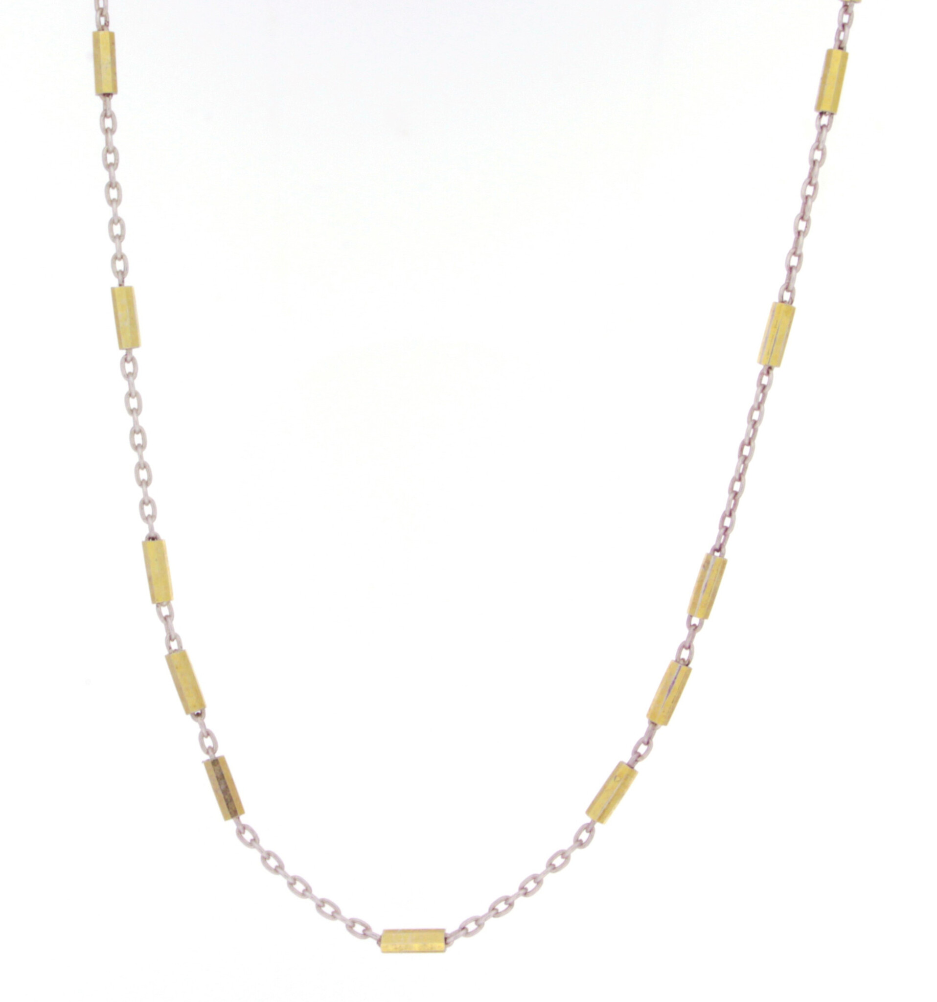 14K White & Yellow Gold Bullet Chain Necklace (18"/1.5mm)-2
