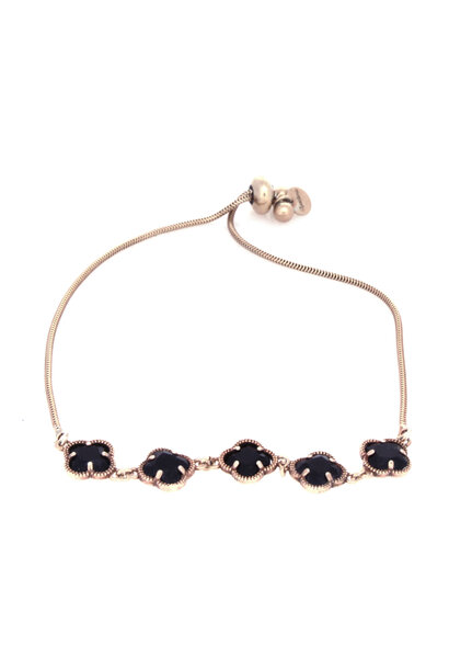 .925 Rose Gold Plated Black Quartz Bracelet (adjustable length)