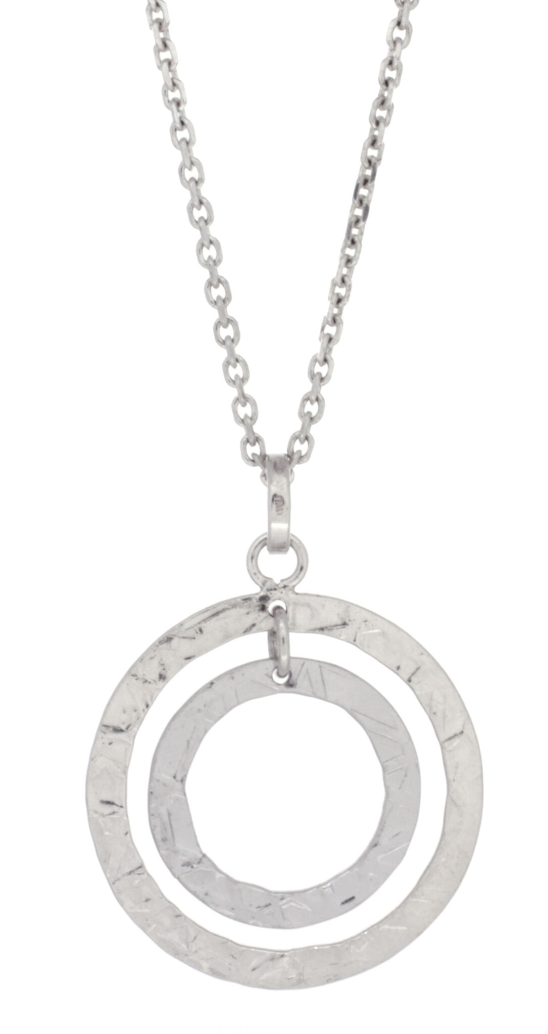 .925 Decorative Double Circle Pendant Necklace (20"/30mm)-2