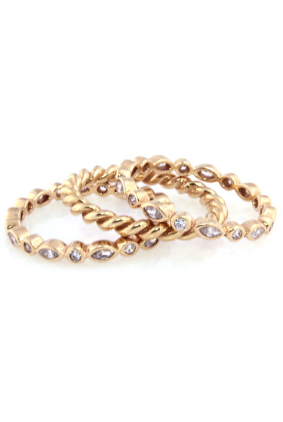 14K Yellow Gold Stackable Rings (x3) with Quartz (sz 7)