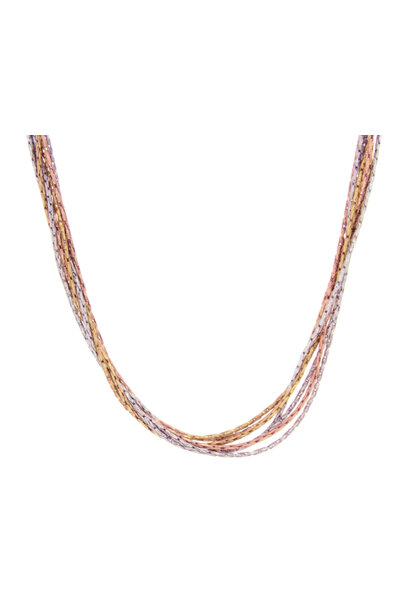 .925 Gold Plated Tri-Color Layered Necklace (17")