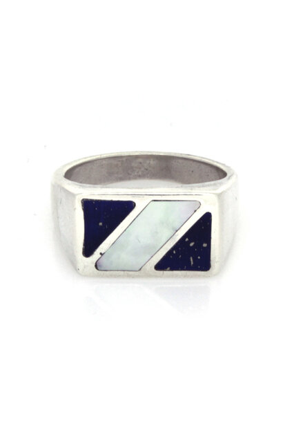 .925 Lapis Lazuli & Mother of Pearl Fashion Ring (sz 7 3/4)