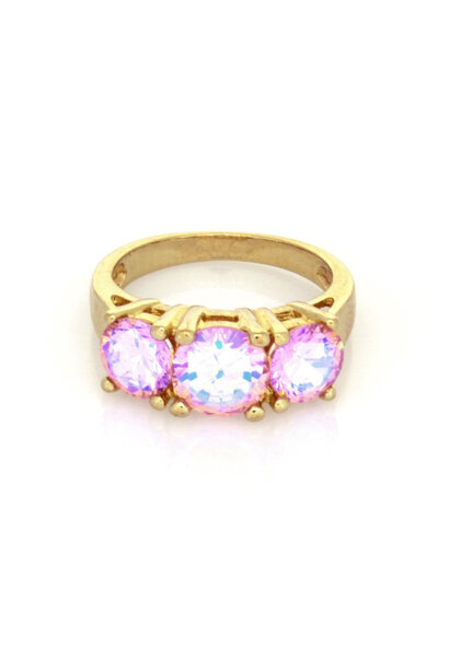 .925 Gold Plated Pink Tourmaline Ring (sz 8 3/4)