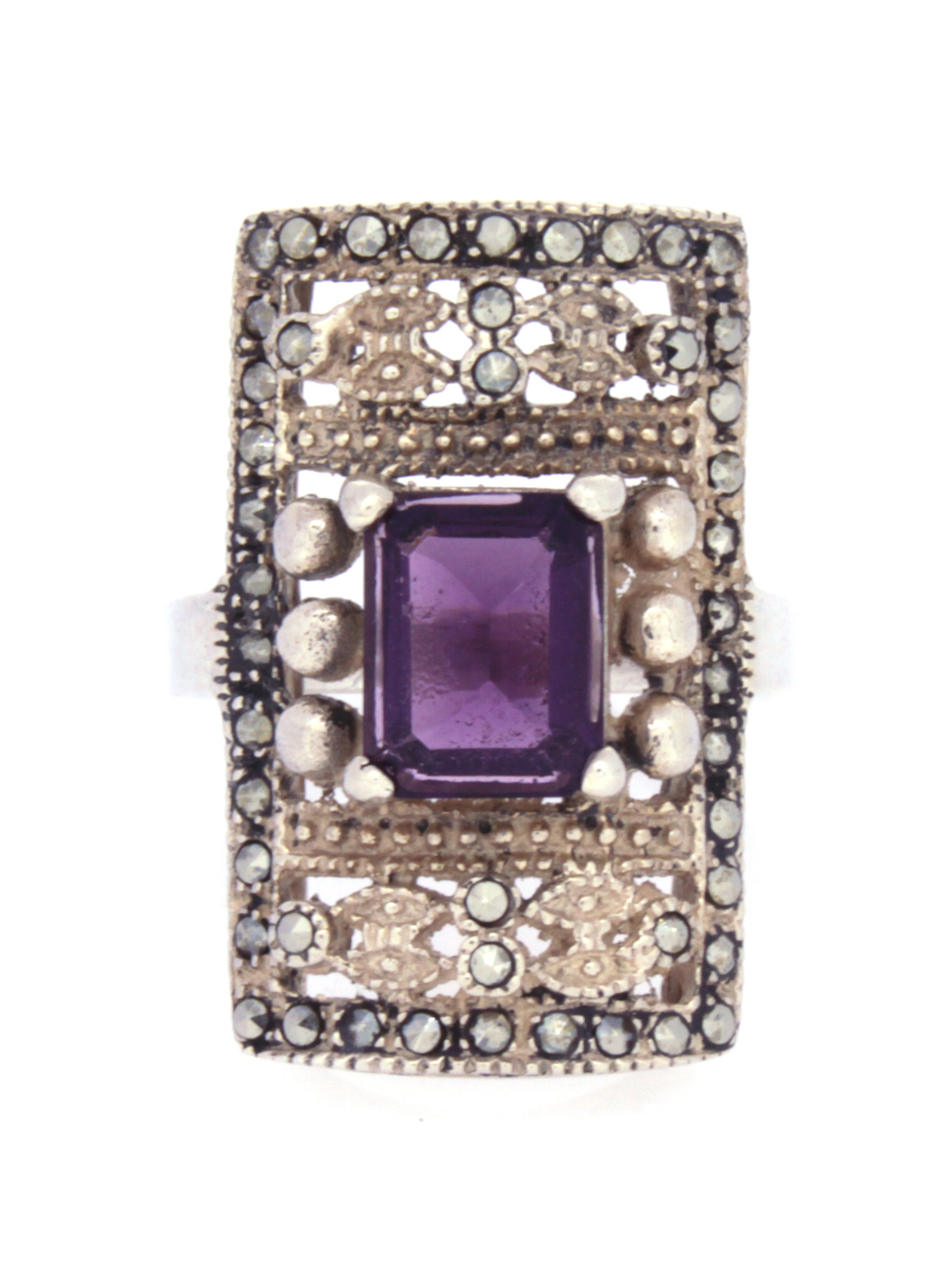 Effy Womens 1/3 CT. T.W. Diamond & Genuine Purple Amethyst 14K White Gold Cocktail  Ring - JCPenney