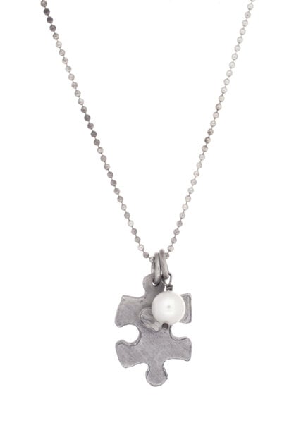 .925 Puzzle Piece Necklace with Pearl (18")
