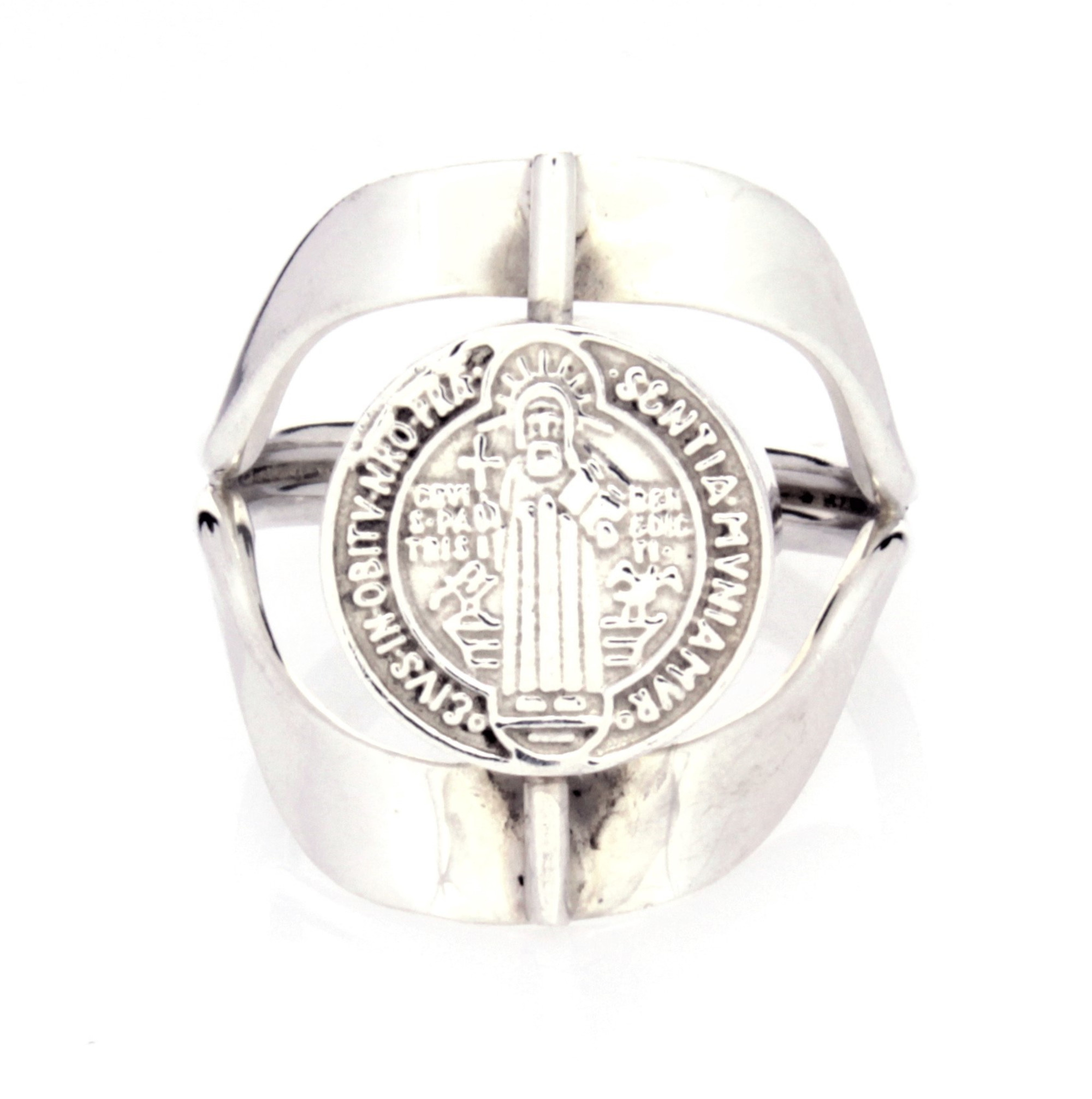 .925 St. Benedict Latin Spinner Ring (sz 9 1/4)-1