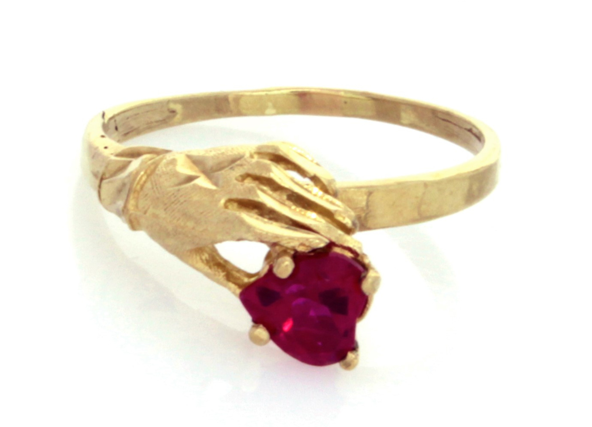 10K Yellow Gold Hand Grasped Ruby Ring (sz 7 3/4)-1