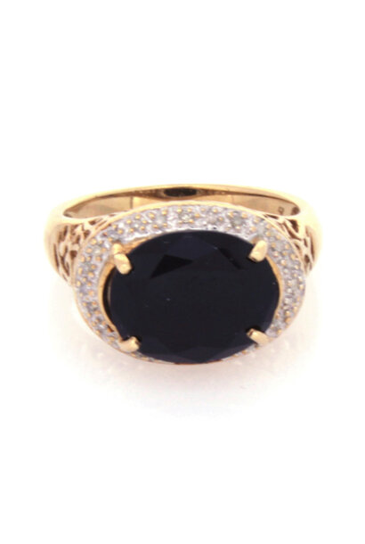 10K Yellow Gold Dark Tanzanite & Diamond Ring (sz 7 1/4)