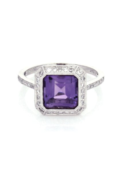 14K White Gold Amethyst & Diamond Ring (sz 7 1/2)