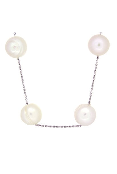 14K White Gold Circle Baroque Pearl Necklace (16")
