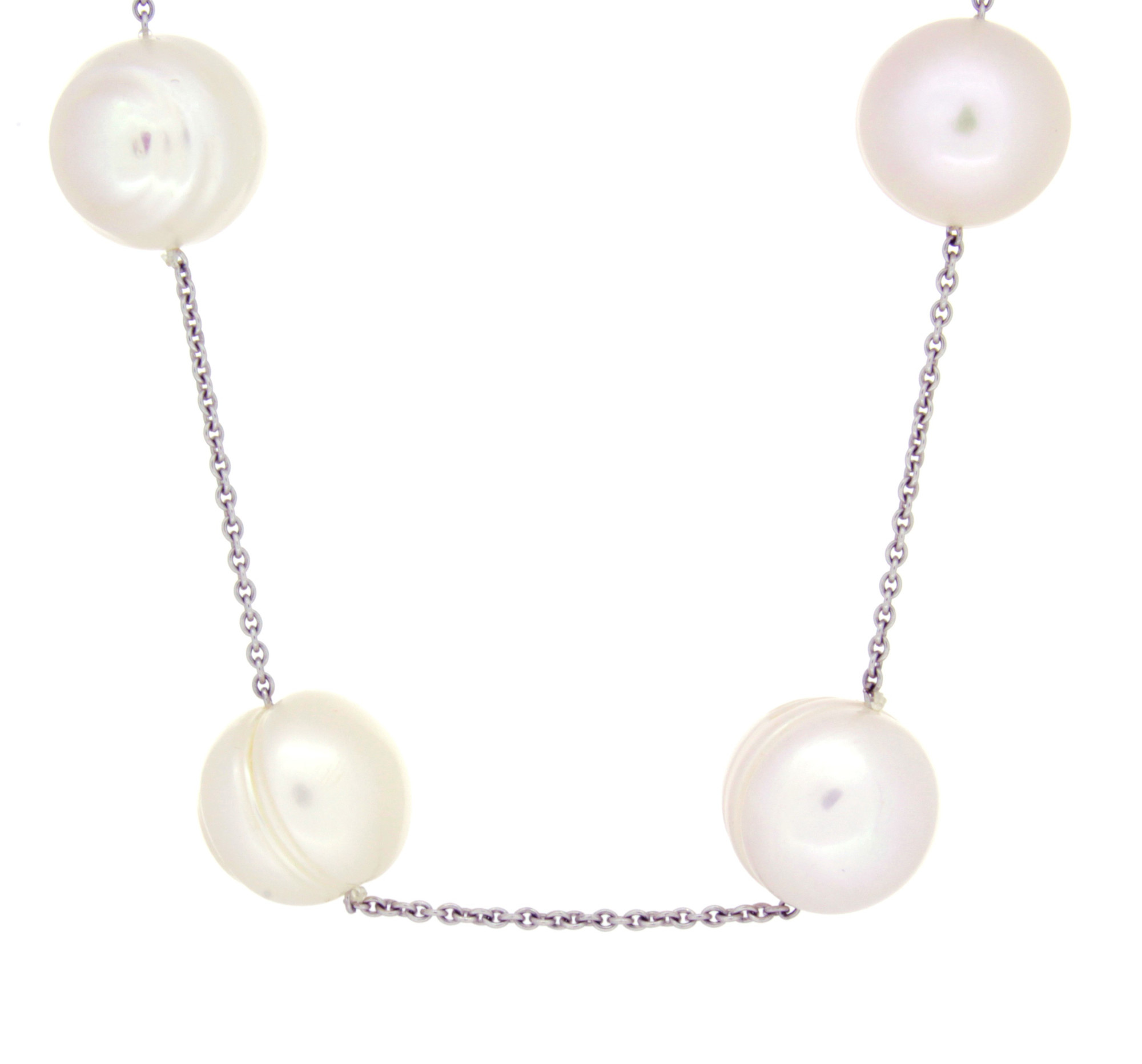 14K White Gold Circle Baroque Pearl Necklace (16")-1
