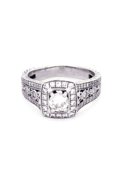 14K White Gold GABRIEL & CO. Diamond Halo Engagement Ring (sz 7 3/4)