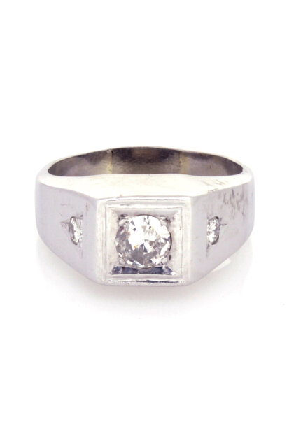14K White Gold Mens Diamond Ring (sz 13)