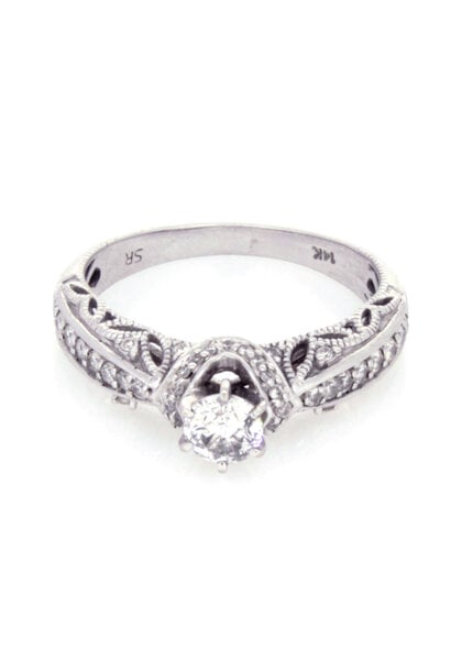 14K White Gold Ornate Diamond Engagement Ring (sz 7 1/2)