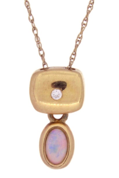 14K Yellow Gold Opal & Diamond Minimalist Necklace (16"/.5mm)