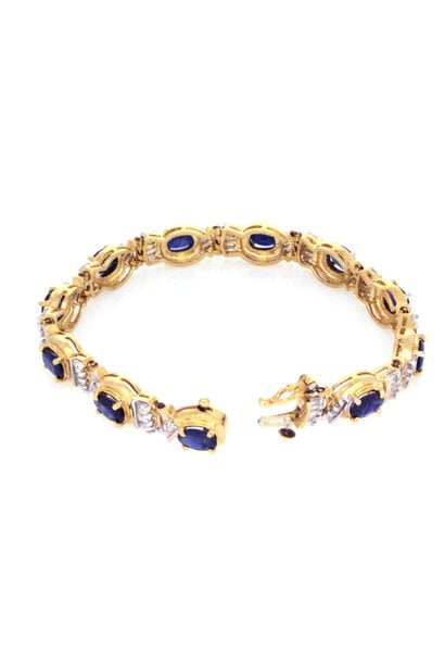 14K Yellow Gold Sapphire & Diamond Bracelet (7")