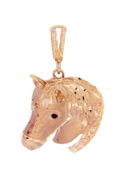 14K Yellow Gold Ruby Eyed Horse Pendant