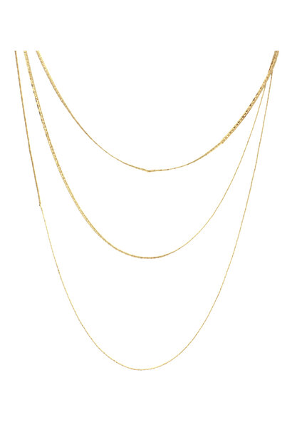 14K Yellow Gold Three Strand Wheat Chain Necklace (16")