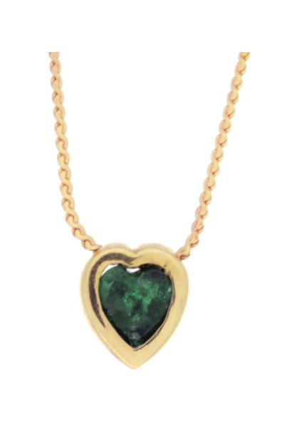 18K Yellow Gold Emerald Heart Pendant (15")