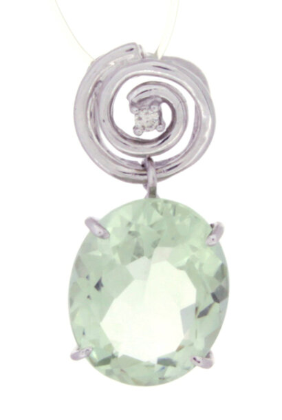 18K White Gold Aquamarine & Diamond Swirl Pendant