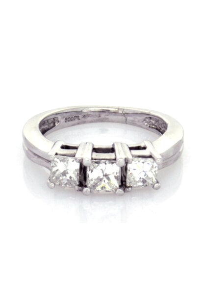 Platinum Princess-Cut Three Diamond Past, Present, Future Ring (sz 5 1/2)