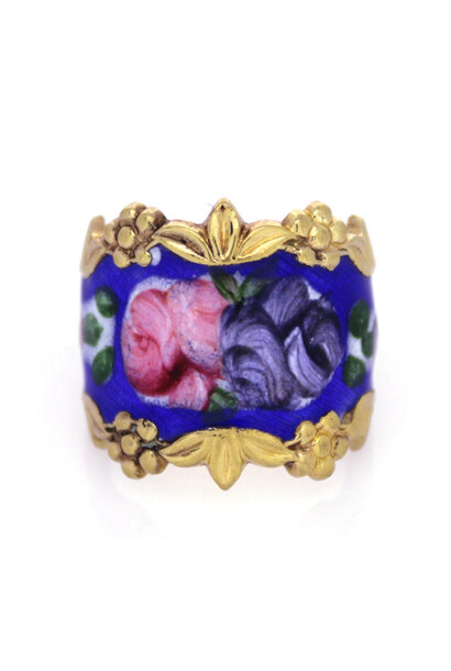 .925 Gold Plated Floral Acrylic Artist Ring (sz 6)