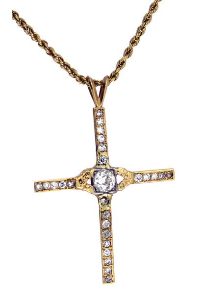 14K Yellow Gold Diamond Cross Pendant (23 3/4" / 1.5mm)