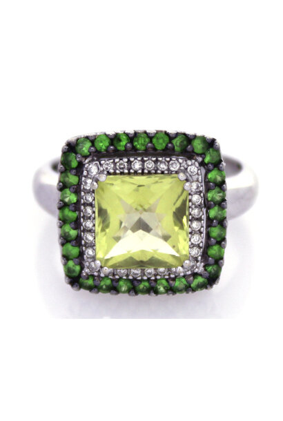 14K White Gold LE VIAN Peridot/Tsavorite/Diamond Ring (sz 7)