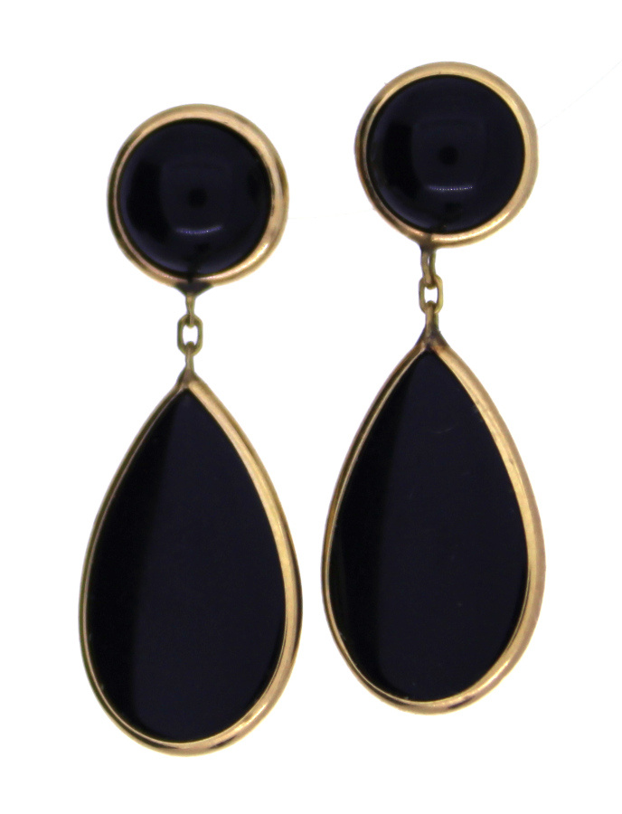 Eclipse 14K Yellow Gold Onyx and Diamond Drop Earrings  14k Onyx Earring display picture 1