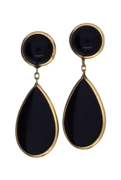 14K Yellow Gold Onyx Earrings