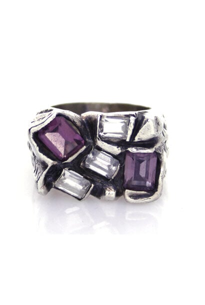 .925 Amethyst & Crystal Mineral Ring (sz 9 3/4)