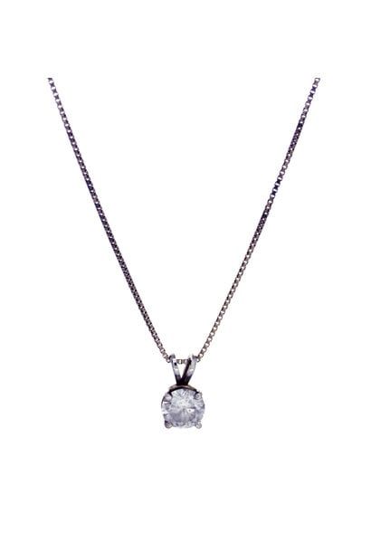 14K White Gold Diamond Pendant with Box Chain Necklace