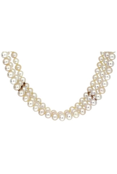 14K Yellow Gold Clasp Three Strand Pearl Choker (14")