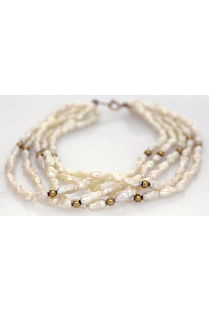 14K Yellow Gold Clasp Rice Pearl Bracelet (7 1/2")