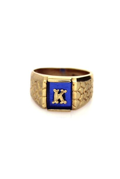 10K Yellow Gold Swiss Topaz Signet "K" Ring (sz 7 3/4)