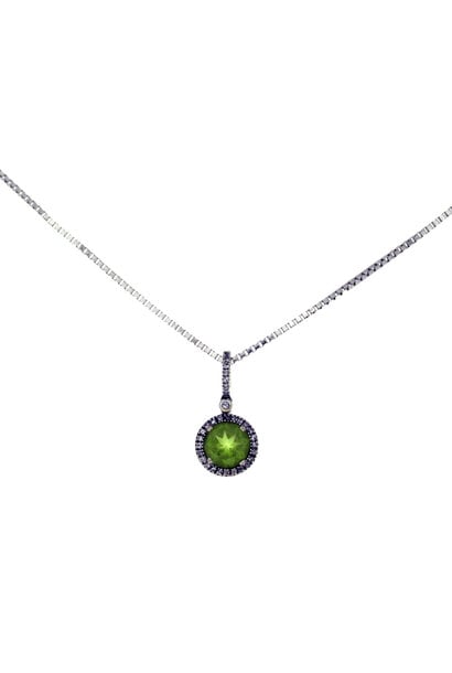 14K White Gold Emerald and Diamond Pendant (16")