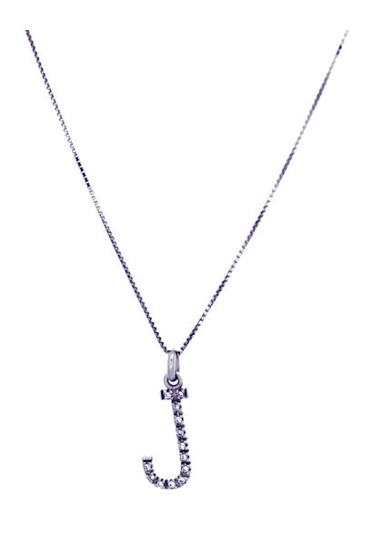 14K White Gold "J" Diamond Pendant (22")