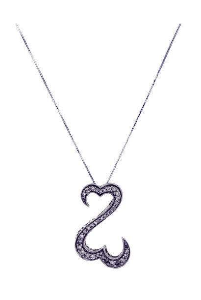 14K White Gold KAY Open Hearts Collection Diamond Pendant (18")