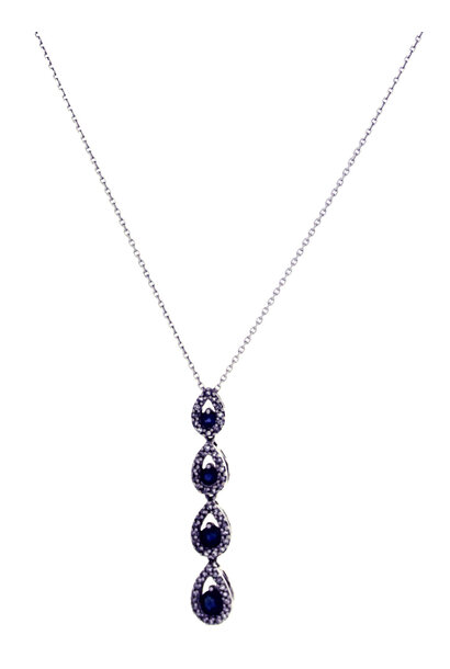 14K White Gold Topaz & Diamond Pendant (16")