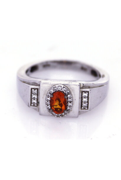 .925 Orange Tourmaline & White Topaz Ring (sz 10)
