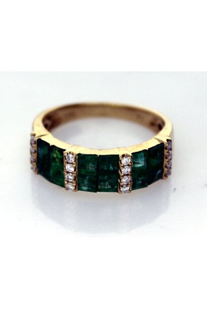 14K Yellow Gold Vintage Emerald & Diamond Ring (sz 7)