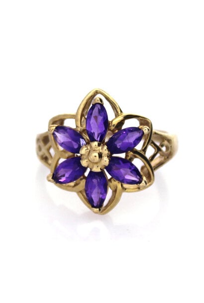 10K Yellow Gold Amethyst Floral Ring (sz 6)