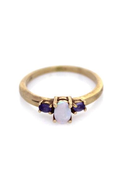 10K Yellow Gold Opal & Amethyst Ring (sz 7 3/4)