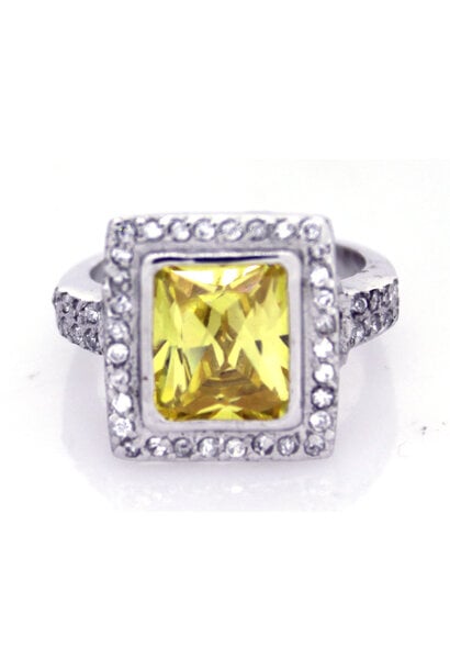 .925 Yellow Tourmaline & Cubic Zirconia Cocktail Ring (sz 7 1/2)