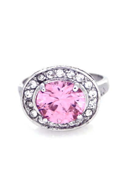 .925 Pink Tourmaline & Cubic Zirconia Cocktail Ring (sz 6 1/2)