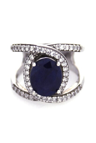 .925 Sapphire & White Topaz Statement Ring (sz 8)