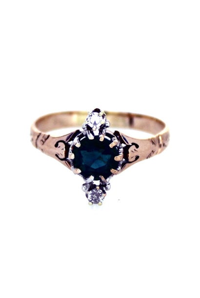10K Yellow Gold Vintage Green Crystal & Diamond Accented Ring (sz 7 1/2)