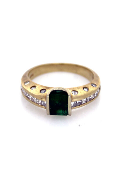 14K Yellow Gold Princess-Cut Emerald & Diamond Ring (sz 7)
